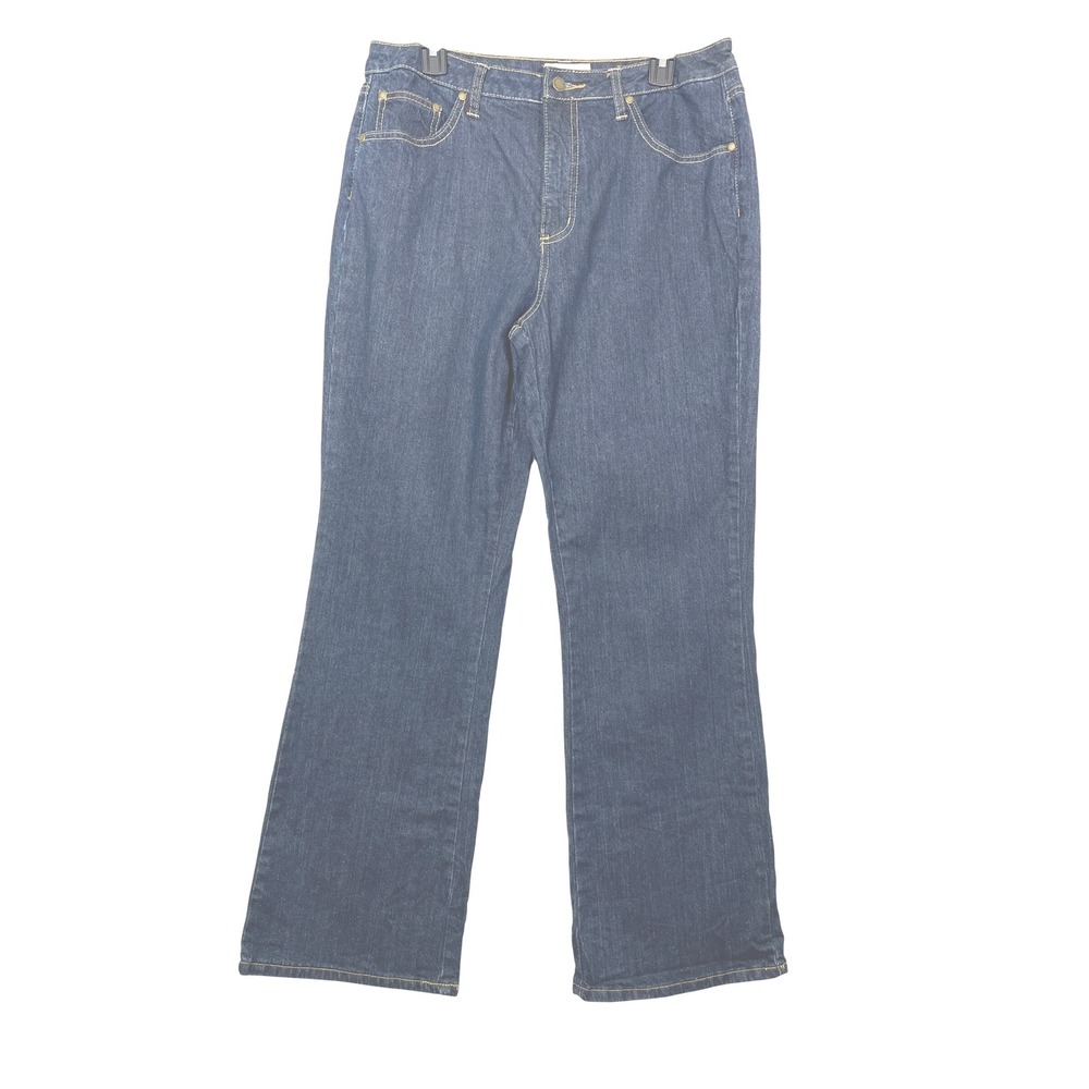 St Johns Bay Stretch Jeans Women 16 Dark Bootcut Wash Denim Relaxed Fit Casual